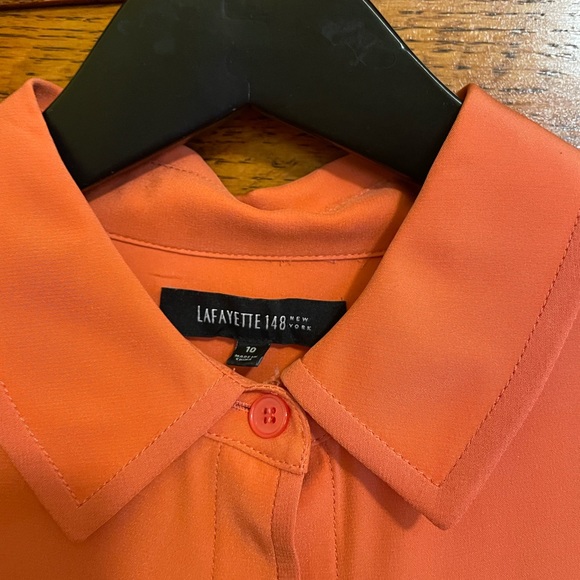 Lafayette 148 silk shirttail blouse in luscious rust color size 10 - Picture 2 of 4